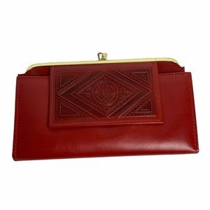 Amity Red French Clutch Wallet Leather Vintage .